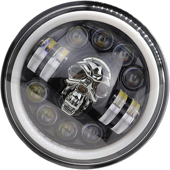 60w Motorcycle Skull Headlight Led Light for Off-road Modifications High Beam Lm Low Beam Lm Easy Install for Distinctive Look and Nighttime Visibility
