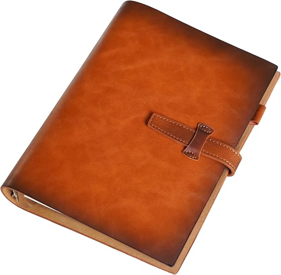 Doldurulabilir A5 deri not defteri, tekrar kullanılabilir deri günlük, vintage düzenleyici, 6 halkalı klasör, 120 sayfa, çizgili kağıt ve çanta, yazarlar, iş, iş, üniversite eğitimi için, açık