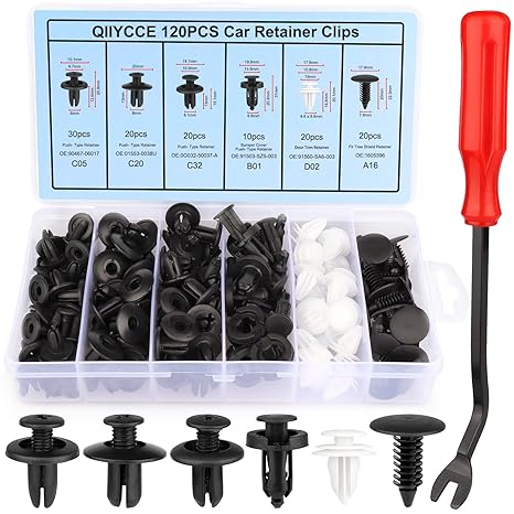 QIIYCCE 120PCS Car Clips & Plastic Rivets - 6 Popular Sizes, Fits Bumpers, Fenders & Most Car Models, Ideal for Body Fixing & Replacement | Fits Bumpers, Fenders & Most Car Models, Ideal for Body Fixing & Replacement