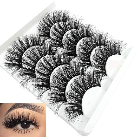 3D Mink Lashes Natural Wispy False Eyelashes 13mm Fluffy Long Eye Lashes Eye Makeup Tools 5 Pairs Pack(Q7 | 13MM)