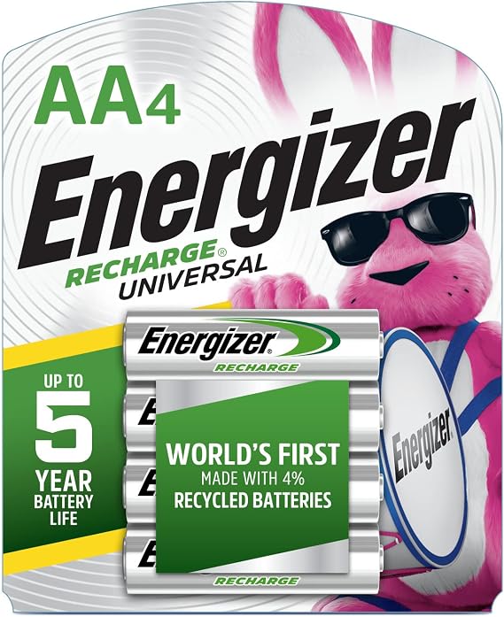 Energizer Rechargeable AA Batteries, Recharge Universal AA Battery Pre-Charged, 4 Count