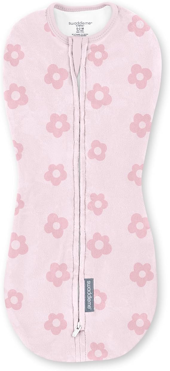 SwaddleMe by Ingenuity Compression Baby Swaddle Pod, Two-Way Zipper for Easy Diaper Changes, Improves Sleep & Calms Startle Reflex, 0-2 Months, 1.0 TOG, 1-Pack - Flower Confetti