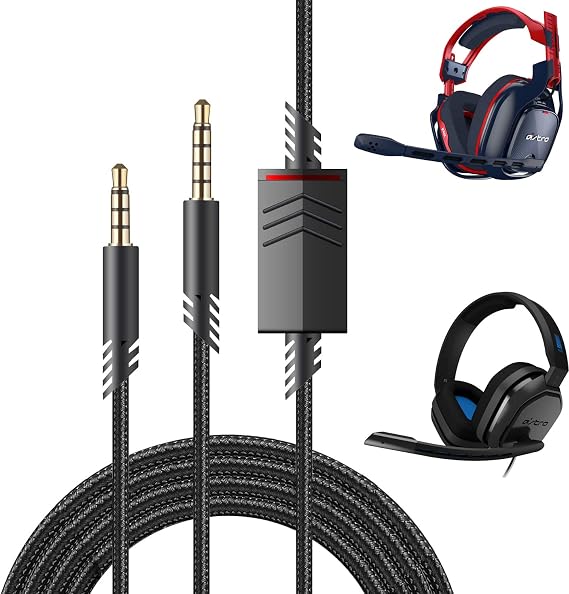 Astro A40 Kulaklık için Yedek Kablo Kablosu Astro A10/A40/A40TR Oyun Kulaklığı için Inline Sessiz Düğme Ses Kablosu, PS5/PS4 Denetleyici ile Uyumlu (Siyah Örgülü)