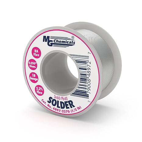 MG Chemicals - 4897-227G 60/40 Rosin Core Leaded Solder, 0.05" Diameter, 1/2 lbs Spool