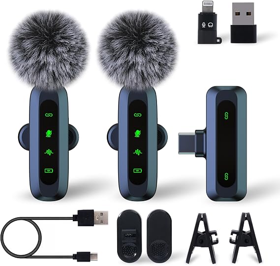 Microphone wireless,Microphone for iPhone & USB-C Plug, mini mics Wireless Microphones with Noise Reduction,mini microphone LED Display -wireless microphones Ideal for Vlog, TikTok & Content Creation