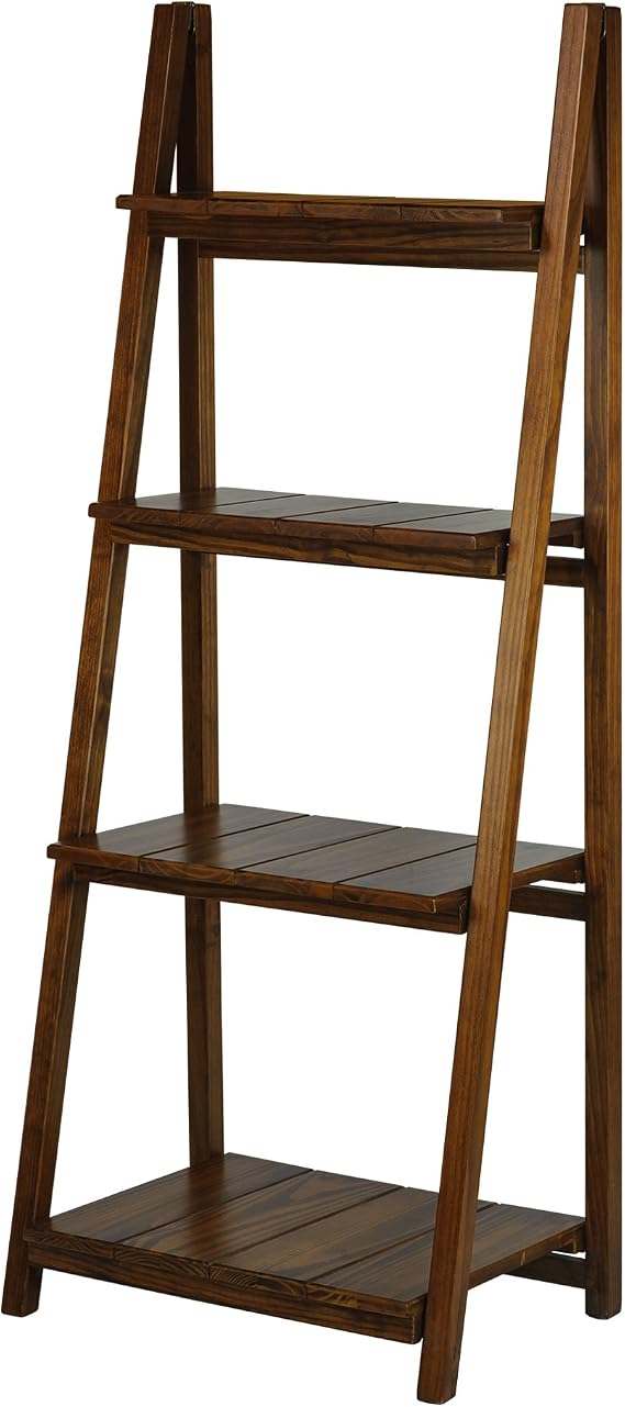 Casual Home Manhasset Slatted 4-Shelf Folding Bookcase-Warm Brown