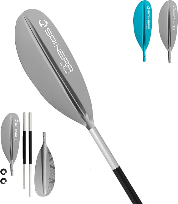 SPINERA Kayak Paddle Classic 240 cm - 4-Piece Aluminium Shaft PP + 40% FG Striker Blade Can be Dismantled & Lightweight - For Beginners &