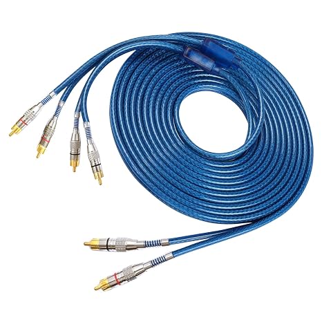 2 Channel to 4 Channel RCA Audio Interconnect Cable 16.4ft 2 Male to 4 Male Y Splitter RCA Car Audio Cable Shielded Aux Cord for Home Theater, Car, Amplifiers, Hi-Fi Systems, Speakers