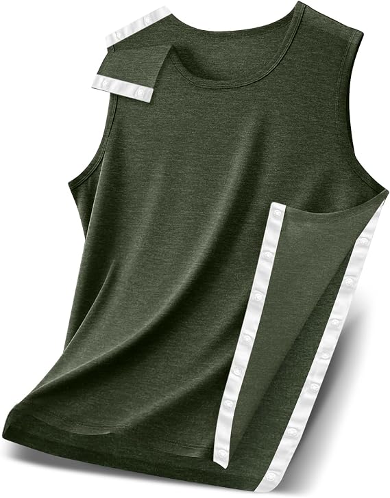 Unisex Shoulder Surgery Shirts, Shoulder Snap-Access Tank Tops, Arm Broken,Snap Open Sleeveless Shirt