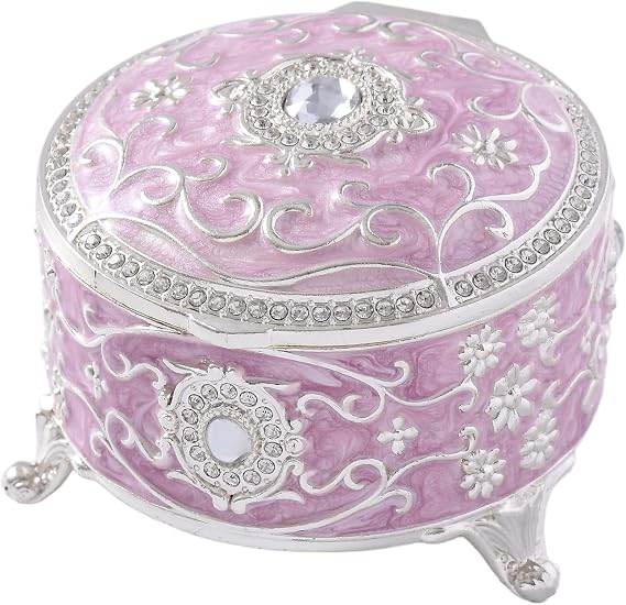 Vintage Jewelry Box, Silver Round Treasure Ring Box, Metal Trinket Organizer Keepsake Box Gift for Girl Women, Light Purple
