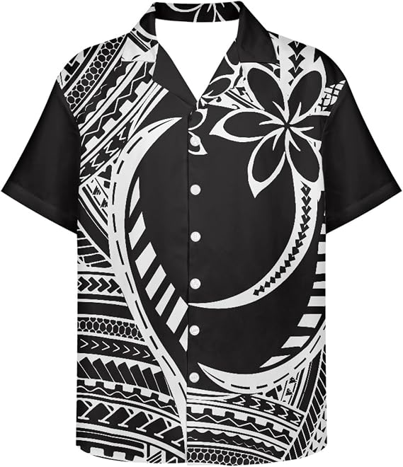 GLUDEAR Men's Summer Polynesian Geometric Button Down Short Sleeve Hawaiian Shirt
