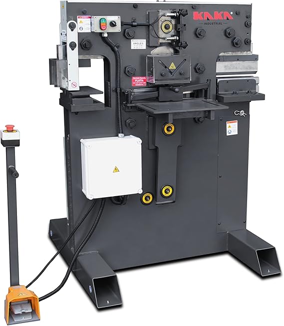 Hydraulic Ironworker, 55 Ton, 220V 3PH KAKA INDUSTRIAL M-55 | 3 fixed stations plus open tooling station,15/16 in punch die included
