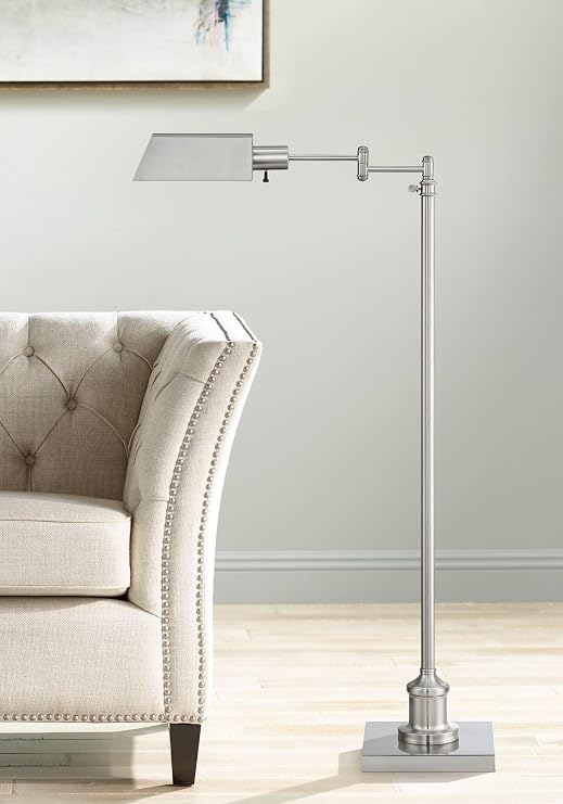 Jenson Brushed Nickel Adjustable Swing Arm Pharmacy 54" Tall Floor Lamp