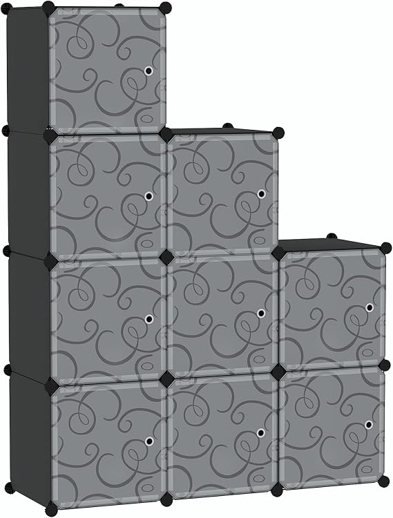 C&AHOME Cube Storage Organizer with Doors, 9-Cube Shelves, Closet Cabinet, DIY Plastic Modular Bookshelf, Storage Shelving Ideal for Bedroom, Living Room, 36.6L x 12.4W x 36.6H Black USHS3009B-DOOR