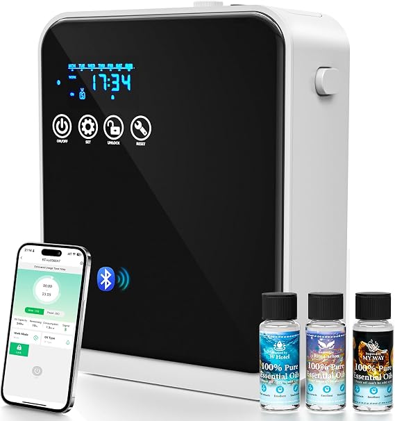 Waterless Essential Oil Diffuser,Hotel Home Aromatherapy Scent Diffuser with APP Control & Touch Screen,Auto Timer,250ml,Cover 1500 sq.ft|Whole House,Large Room Air Freshener for Home,Office,Classroom