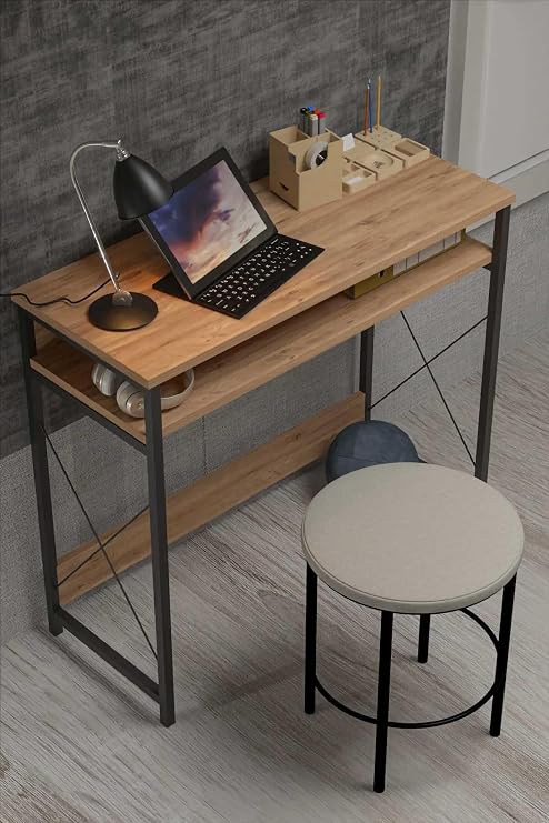 Reyo Modern Desk, 90x37 cm Top Table Metal Profile