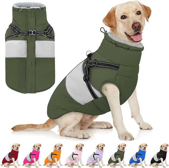 AOFITEE Dog Coats for Large Dogs Fleece Dog Jacket Waterproof Pet Snow Coat