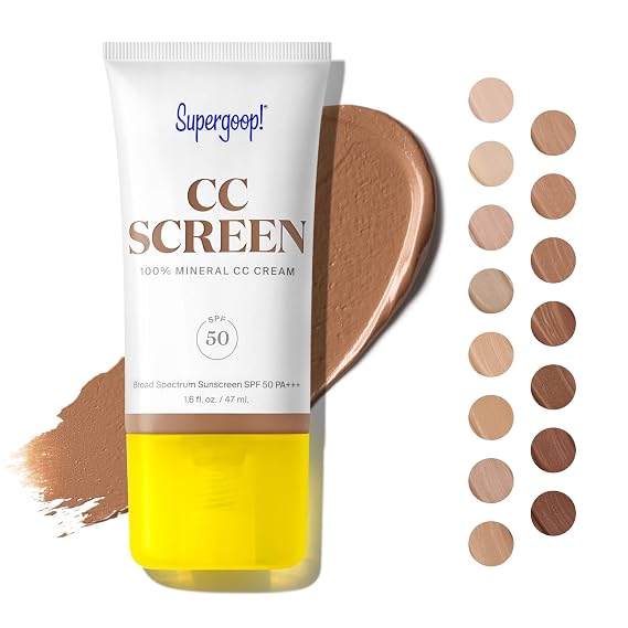 Supergoop! CC Screen - SPF 50 PA++++ CC Cream, 100% Mineral Color-Corrector & Broad Spectrum Sunscreen - Tinted Moisturizer, Concealer & Buildable Coverage Foundation - 1.6 fl oz