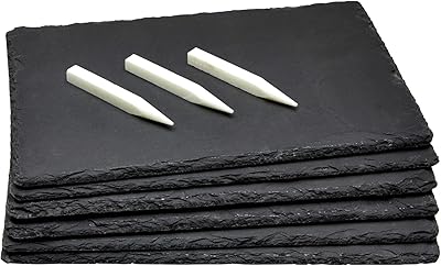 Juvale Mini Charcuterie Boards - 11.8 x 7.9 in, Black, Set Of 6 - Reusable Slate Plates with 3 Chalk Pieces - Heat-Resistant & Non-Porous - Versatile Sushi Plates & Gourmet Cheese Platter Display