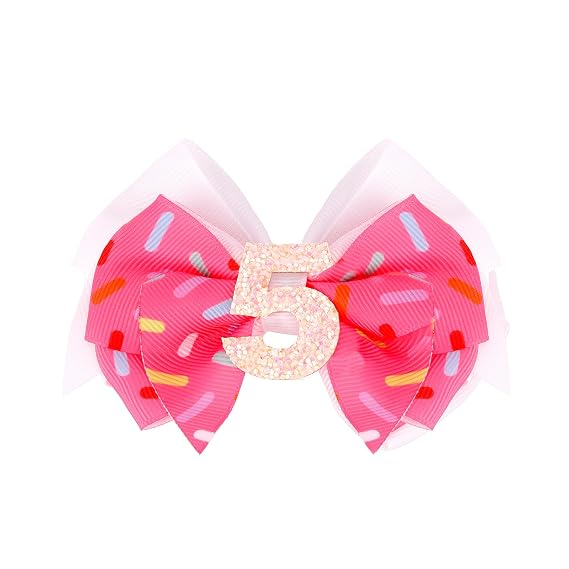 Birthday Hair Bow Clip for Girl's 5th Birthday Party Decorations, Pink Ice Cream Baby Bow for 5 Year Old Girl