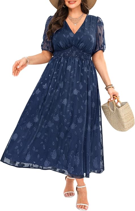 Pinup Fashion Plus Size Wedding Guest Chiffon Semi Formal Maxi Dress