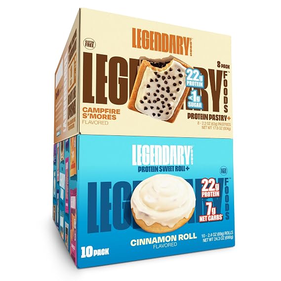 Legendary Foods 22 g Protein Pastry and Roll Bundle 18 Pack - Low Carb Meal Replacement Bar - Gluten Free Protien Snacks - Healthy Keto Snack Box - Low Sugar Energy Bars - Bariatric Diabetic Friendly