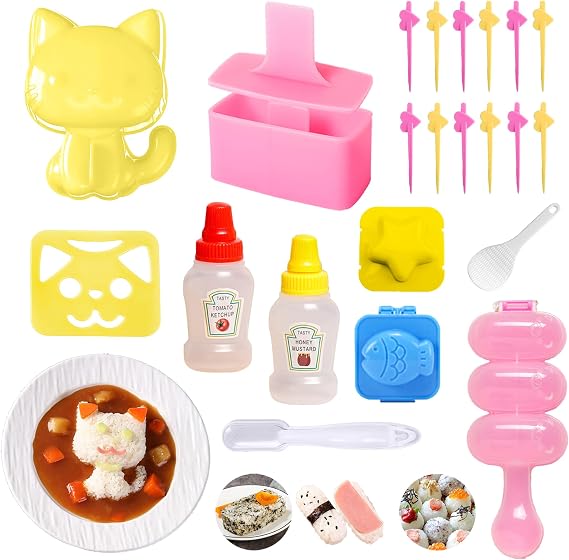 BANBALLON Rice Ball Mold Cute Cat Sushi Mold for Kids Musubi Maker Press Rice Ball Shaker Mini Sauce Bottle Kit for Fun Lunch Box Picnic Tool (Sitting Cat)