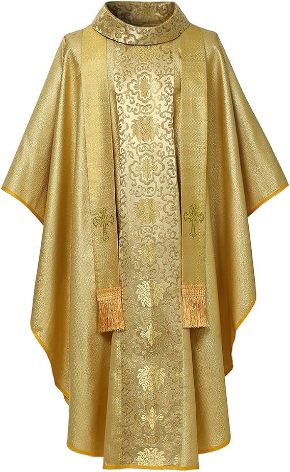 BLESSUME Catholic Priest Chasuble Jacquard Floral Vestments