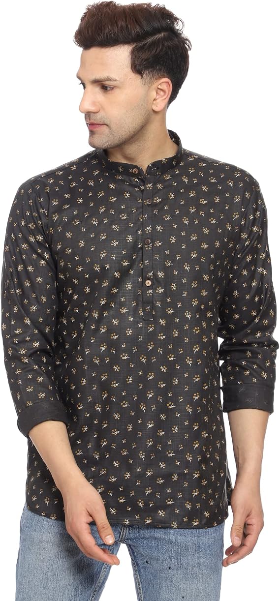 ITOS365 Men's Tunic Cotton Short Kurta Button Down Shirt Indian Clothing Casual Party Dress Gifts Items