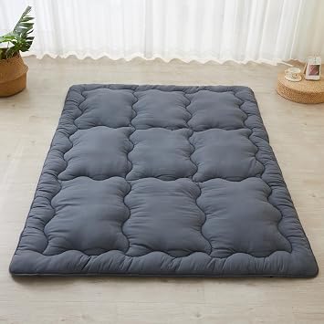 SAPHREAS Japanese Futon Mattress Floor Mattress King, 3" Foldable Roll Up Bed Mattress Topper with Elastic Straps, Tatami Mat Sleeping Pad for Camping, Grey