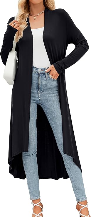 POGTMM Women's Casual Long Open Front Drape Lightweight Duster High Low Hem Long Sleeve Maxi Cardigan with Pockets(S-3XL)