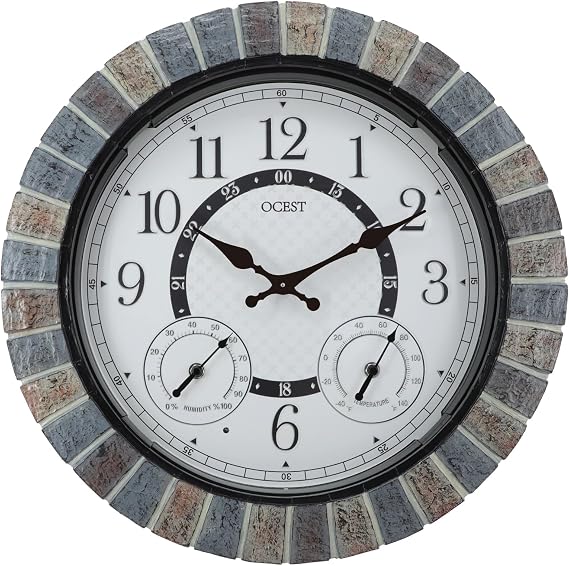 18-Inch Waterproof Illuminated Outdoor Clock with Thermometer & Hygrometer