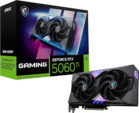 msi Gaming RTX 5060 Ti 8G, OC Graphics Card - 8GB GDDR7, NVIDIA Blackwell Architecture, DisplayPort x 3 (2.1a), HDMI 2.1b, Extreme Performance