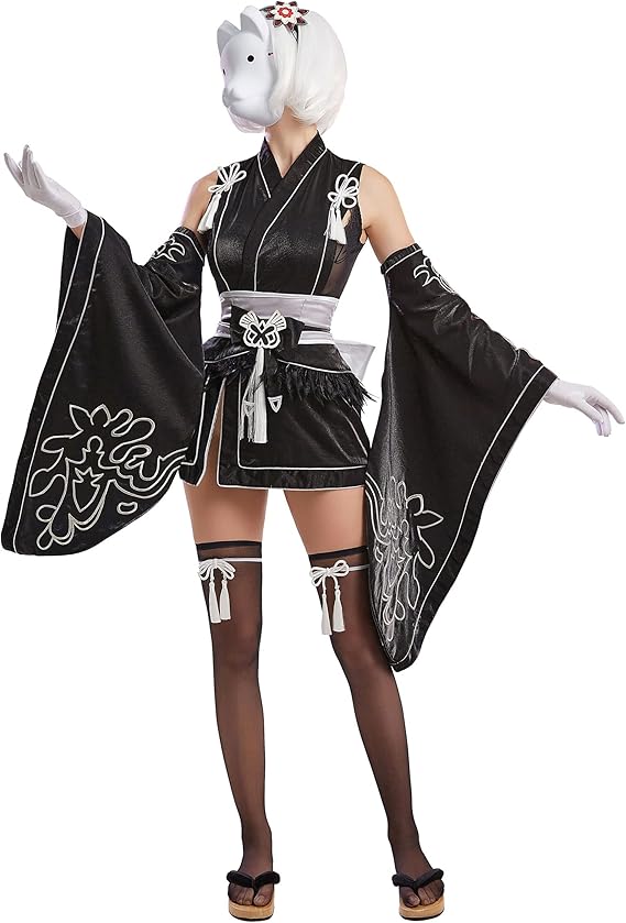 miccostumes Women's Cosplay Costume Black Kimono Set with Stockings Hair band