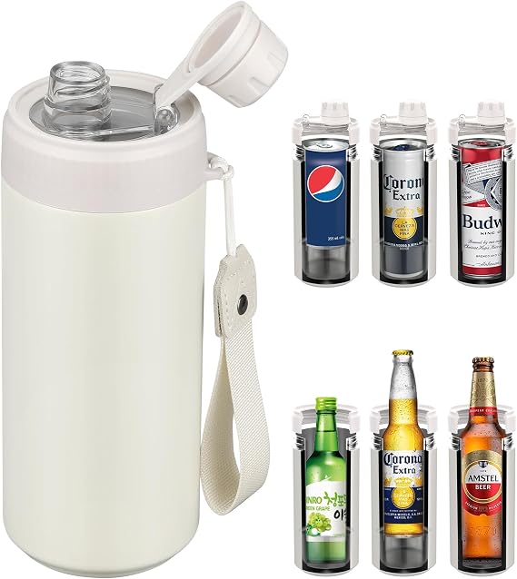 Universal Can Cooler, Fits All - For Regular 12 & 16 oz or Slim-Size Bottles - 48-Hour Fizz Retention - 24-Hour Ice -Cold - Double-Walled Stainless Steel (White)