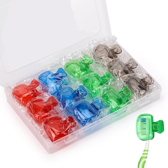 Tecbeauty 12Pcs Toothbrush Head Covers Travel Toothbrush Protector Cap Brush Pod Case Protective Plastic Clip for Household Travel, Camping, Bathroom, Multiple Color
