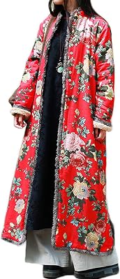 LUZU JUNU Womens Cozy Long Fleece-Lined Trench Coat Jacket with Floral Prints Warm Stylish Versatile