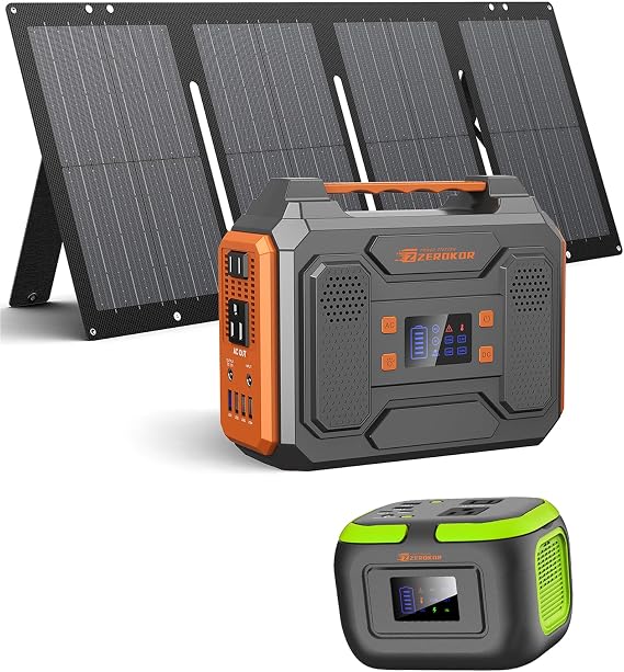 300W Solar Power Station Generator with Foldable 60W Solar Panel Charger, 110V Portable Solar Power Bank with AC Outlet for Camping Laptop Smart Devices RV Home VanLife Outdoor Power Outage
