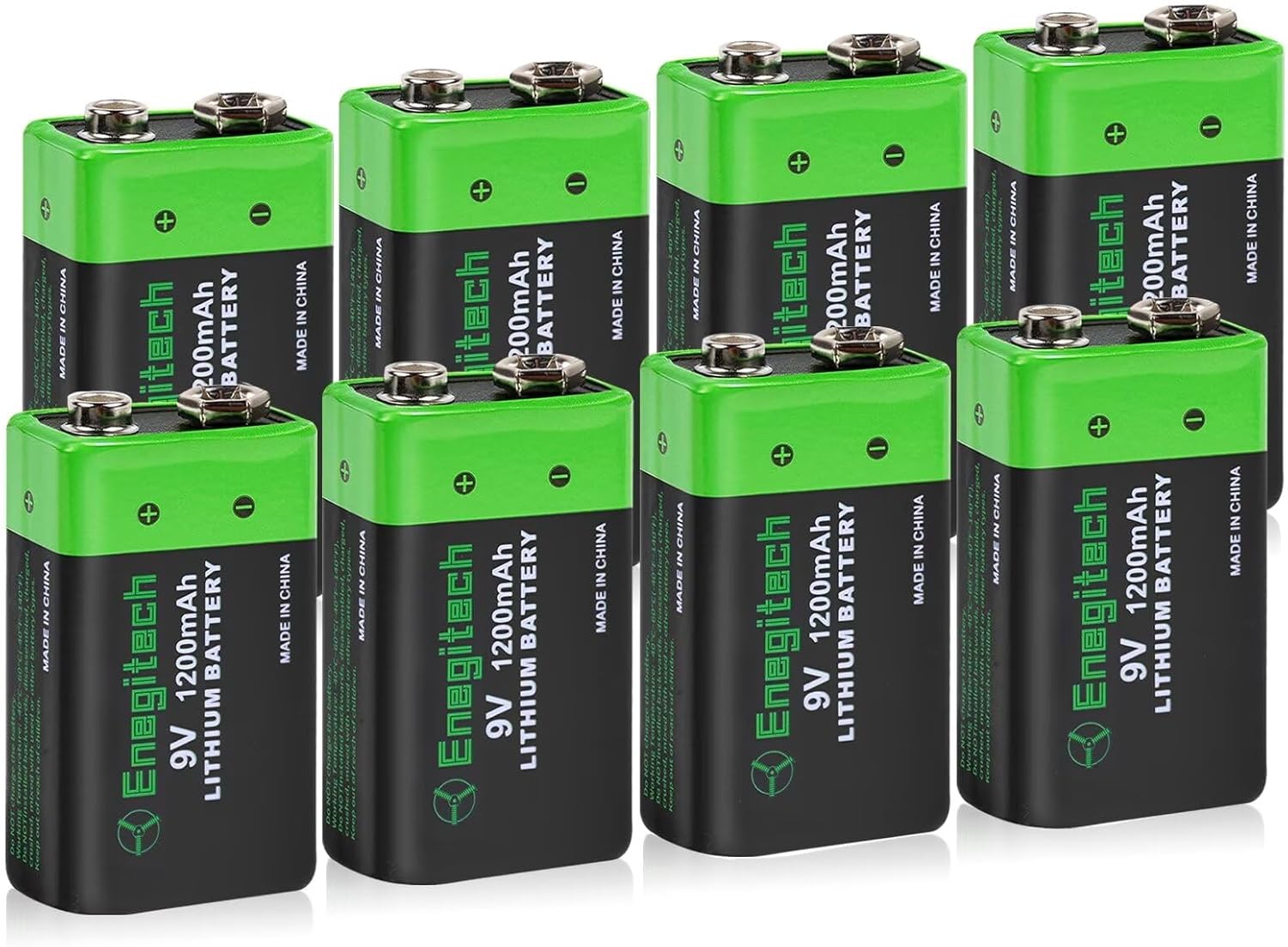 9V Lithium Battery, 9 Volt Battery 1200mAh Non-Rechargeable for Smoke Detector, Fire Alarm, Carbon Monoxide Detector, Metal Detector 9V 8 Pack