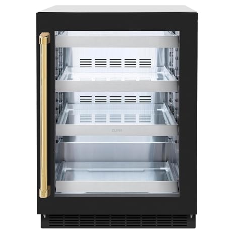 ZLINE Autograph Edition 24 in. Touchstone 151 Can Beverage Fridge With Black Matte Glass Door And Polished Gold Handle (RBSOZ-BLM-24-G)