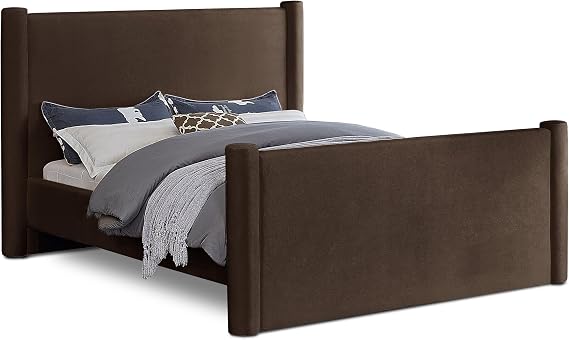 Meridian Furniture B1298Brown-F Elias Collection Modern | Contemporary Full Bed with Soft Brown Velvet, Solid Wood Inner Frame, 68" W x 83.5" D x 52" H, Brown, Full