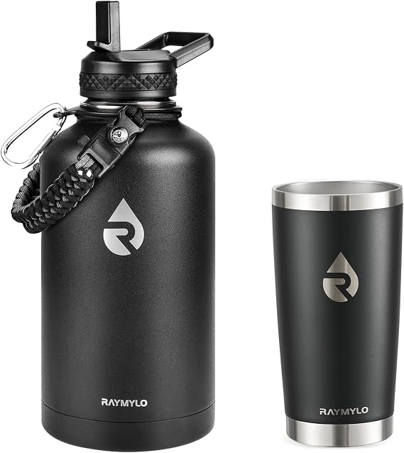 RAYMYLO Insulated Water Bottle 64 oz bundle with 20 oz Coffee Tumbler, Triple Wall Vacuum Stainless Steel, Leak Proof & Non-BPA,