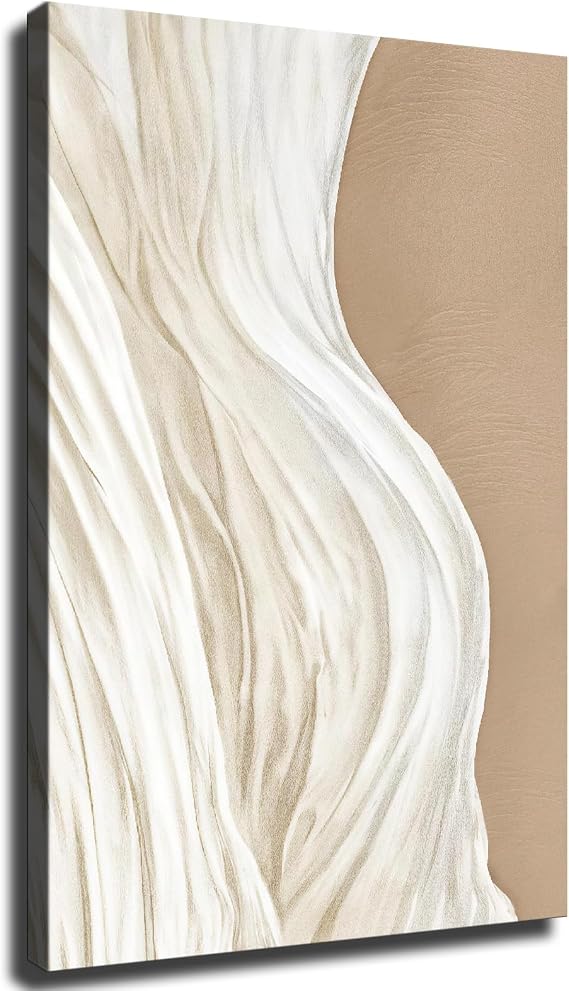 Neutral Abstract Canvas Painting, Beige and White Modern Wabi-sabi Style Poster, Art Print, Wall Art, Living Room Decoration (Framed,1624 inch)