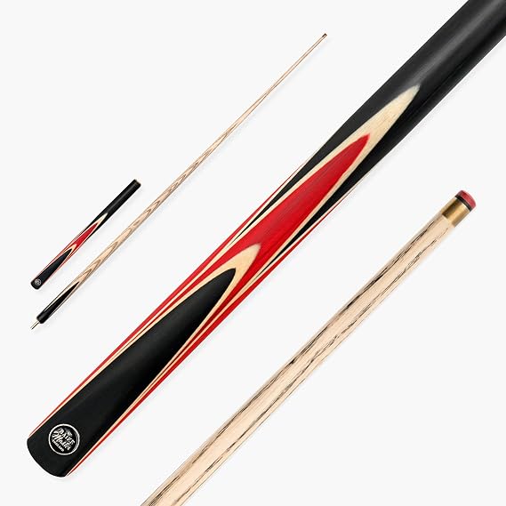 CRUCIBLE Hand Spliced ¾ Jointed 57 Inch Snooker Pool Cue with Smooth Premium Ash Shaft and Ebony Style Butt with a 9.5mm Pro Leather Tip – Includes 6 Inch Mini Butt Extension