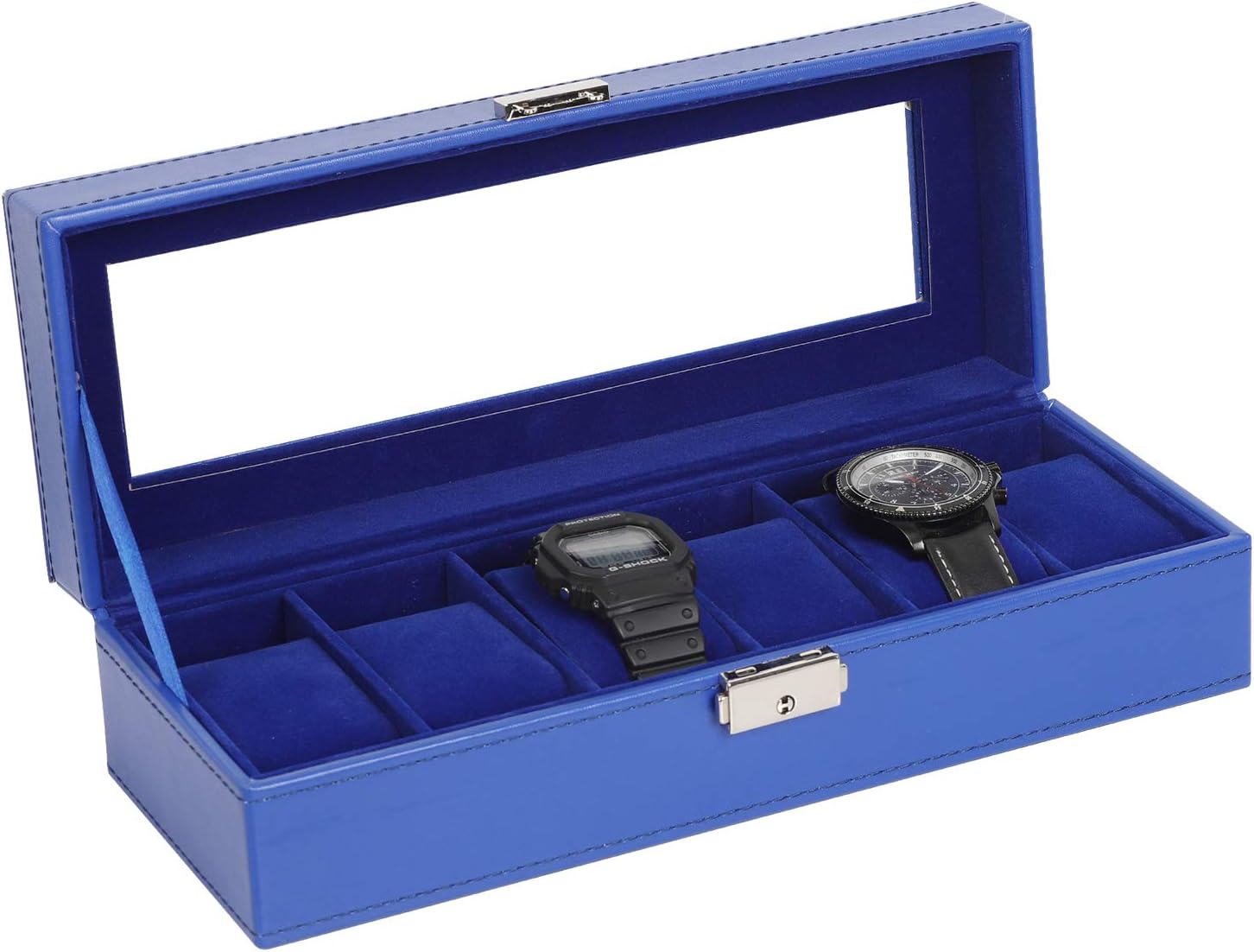 NEX Watch Case, 6 Slot Leather Watch Box Display Case Organizer Glass Jewelry Storage