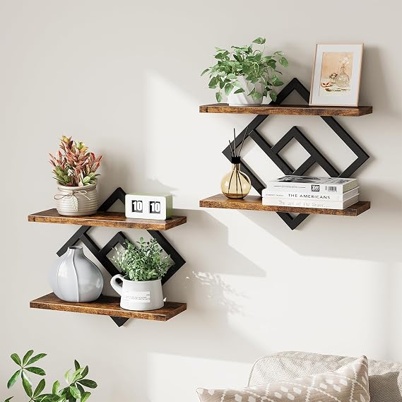 ELYKEN Floating Shelves for Wall, Set of 2 Hanging Shelves, Rustic Brown