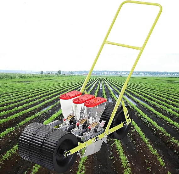 Hand Push Garden Seeder, Manual Vegetable Planter, Adjustable Row spacing, Plant spacing, and Planting Depth, Manual Planter for Garden Cultivation(3-Wheel)