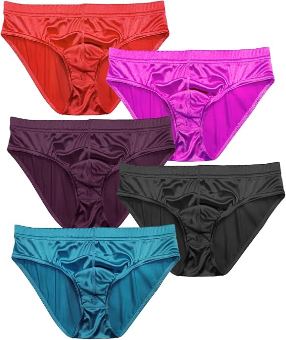 Soft Silky Satin Low Rise Briefs Bikini Underwear For Men 5 Pecs/pack