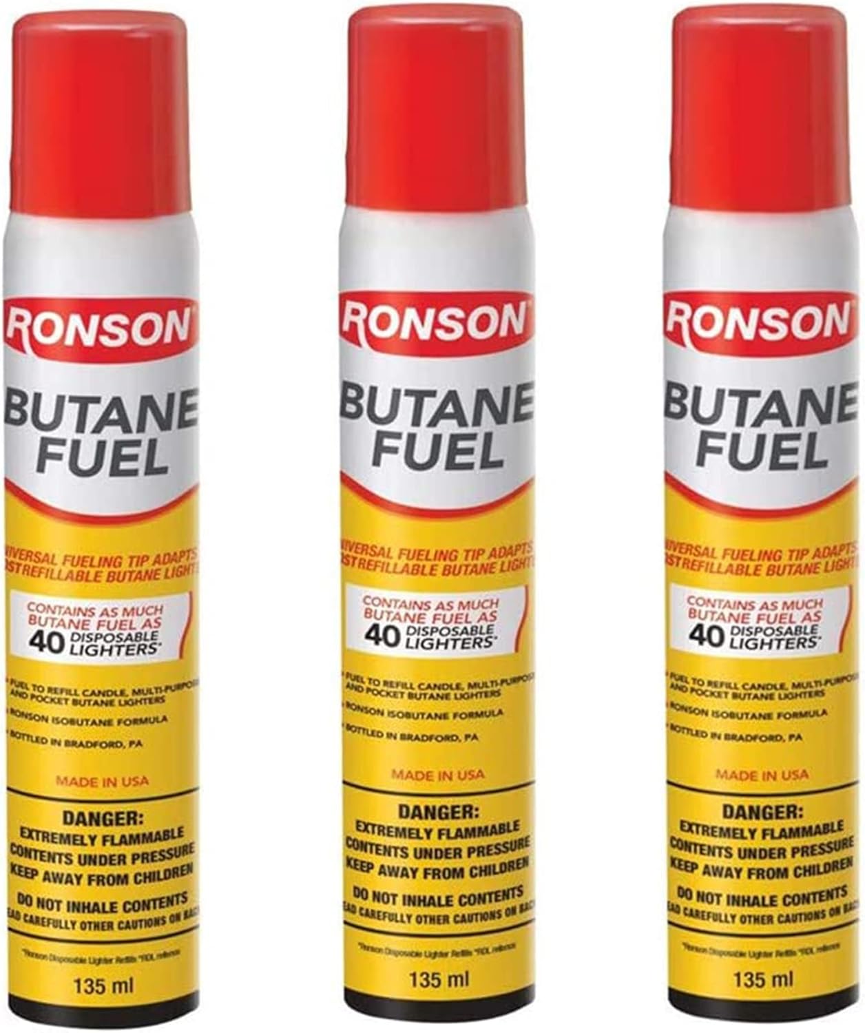 Ronson Lighter Butane Refill 135ML Pack of 3 with Cleaning Cloths