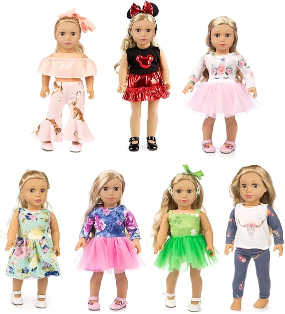 XFEYUE 7 Sets American 18 inch Doll Clothes Gifts and Accessories | Unicorn Doll Clothes Fit American 18 inch Doll (NO Doll)